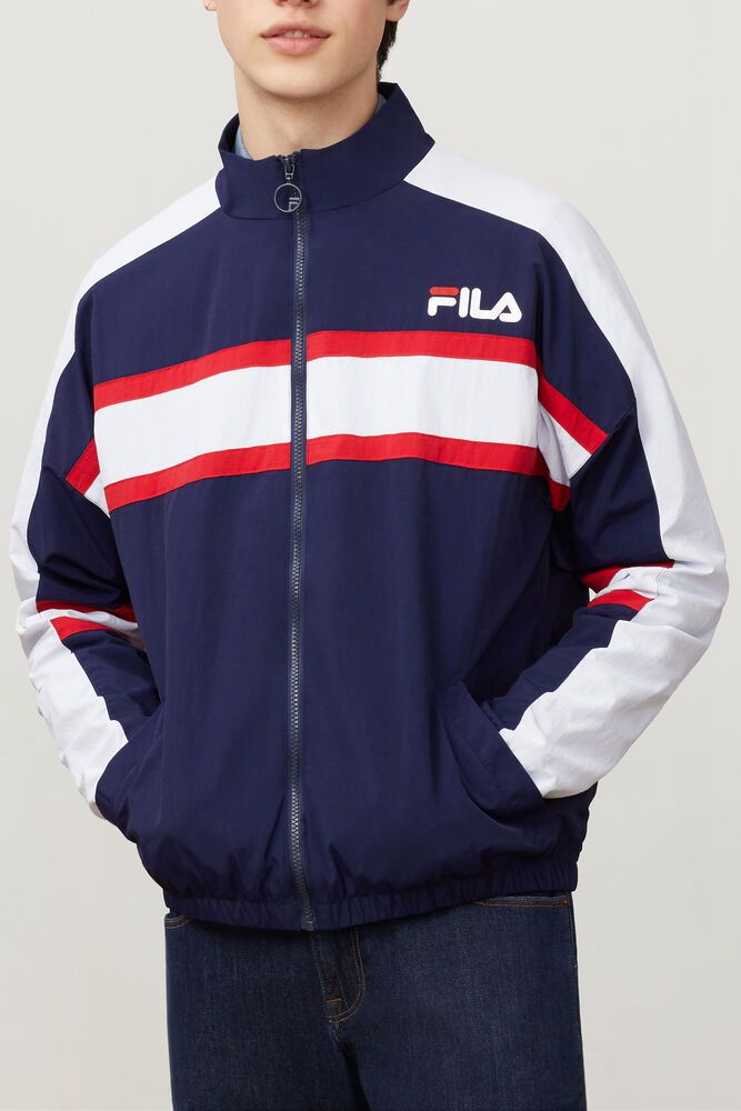 Fila Carter Woven Jacket Navy/White/Red - Mens - 48631EBYM